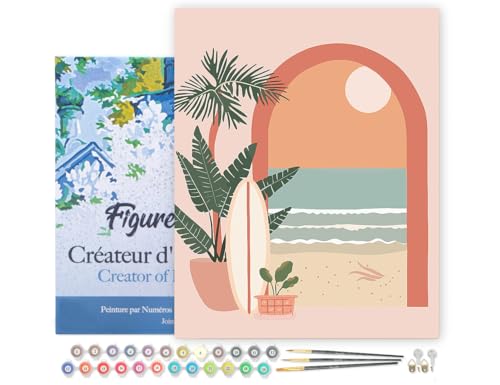 Figured'Art Peinture par Numéro Adulte avec Cadre Arche vers la mer - Activité Manuelle Kit de Loisir Créatif DIY Numéro d'Art Complet - 40x50cm toile tendue sur châssis