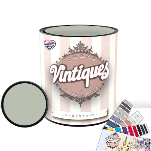 Vintiques Chalk & Mineral Paint, Sagebrush, 32oz - Matte Finish- Easy Application for DIY Projects - Furniture, Wood, Metal, Home Decor and More - includes color card