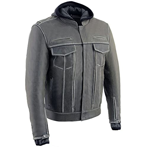 Image of Milwaukee Leather Men's Premium Leather Motorcycle Riders Vented Jacket with Removable Hoody Liner