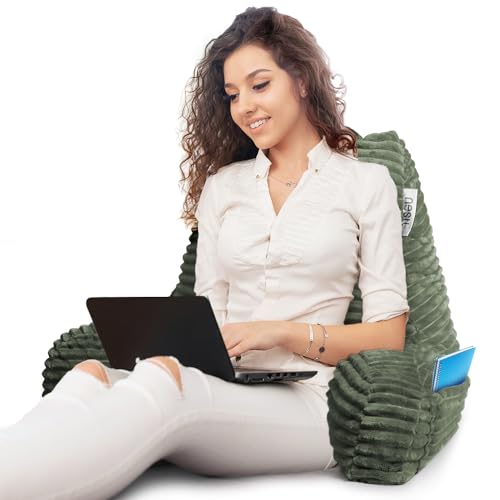 Image of Nestl Reading Pillow with Shredded Memory Foam, Luxe Cut Plush Back Pillow for Sitting Up in Bed, Back and Arms Adjustable Support for Adult & Teens, Backrest Pillows with Washable Cover Olive Green