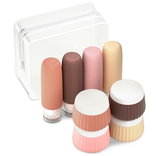 Mrsdry Travel Bottles 8 Pack, TSA Approved 3 oz Toiletries Containers, Leak Proof Silicone Squeezable Essentials Jars with Clear Bag