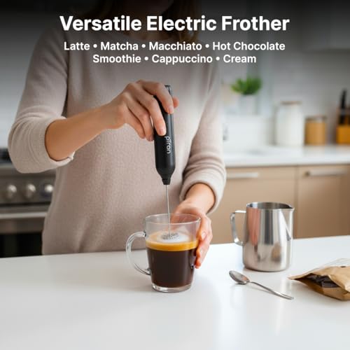 Image of pTron EaseMate Frother Z1 w /Dual Spring & Egg Whisk, 3-Speed Electric Frother for Milk /Coffee, Handheld Stand-up Design, Portable, Rechargeable, Stainless Steel Attachments (Black)
