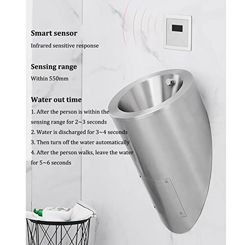 OTQEFTN Stainless Steel Men's Wall-Mounted Urinal, Household Hotel Bathroom Public Toilet Vertical Urinal Urinal, Automatic Sensor Flush Valve Toilet Urinal,Anti-Clogging