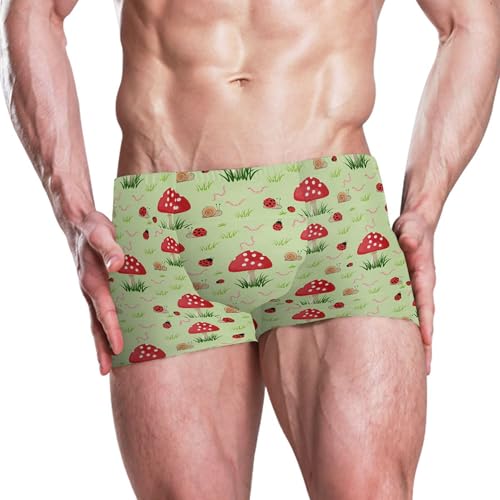 Red Mushroom Snails Ladybug Mens Swim Trunk Swimwear Bathing Suit Swim Brief Square Leg Board Short S B04051552