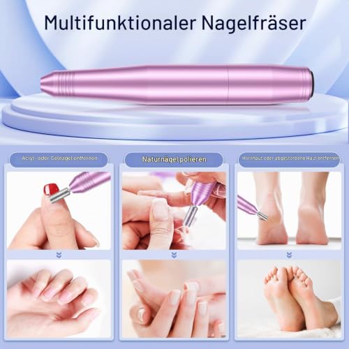 Nagelfräser, Elektrische nagelfräser Maniküre Set, 20000 U/Min Verstellbare Geschwindigkei Schleifpolierer für gelnägel, Fräser für Gelnägel, Nagelhaut Shellac Acrylgel, Sicher für Anfänger