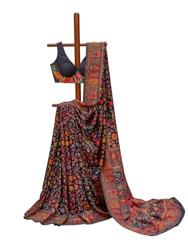 Suta Wool Blend Woven Floral 6.40M Saree, Black