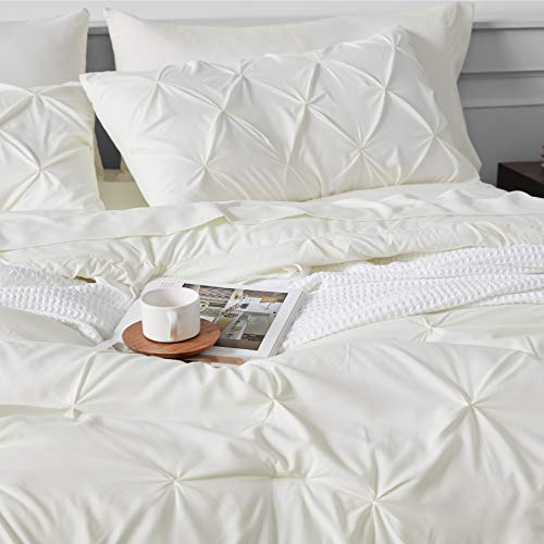 Bedsure Ivory Comforter Set Queen - Bed In A Bag Queen 7 Pieces, Pintuck Bedding Sets Ivory Bed Set With Comforter, Sheets, Pillowcases & Shams #TOP2