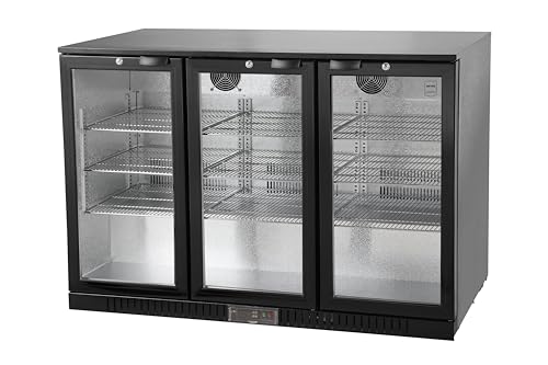 METRO Professional Arrière bar 3 portes GBC3003, aluminium/verre, 135 x 53 x 86,5 cm, 308 L, froid ventilé, 160 W, avec serrure, noir, pour cafés &...