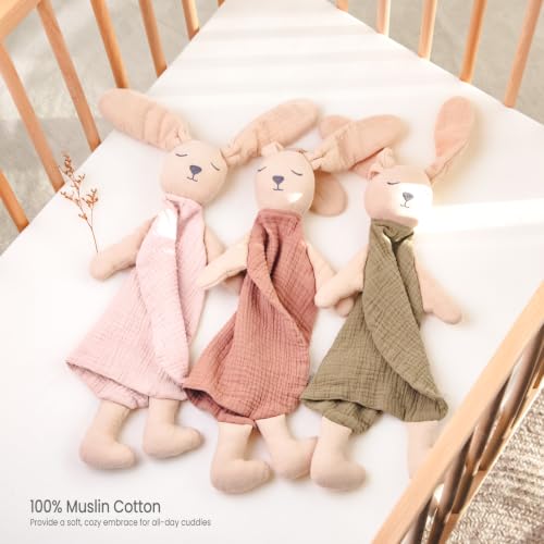 Image of lulumoon Muslin Baby Security Blanket: Soft Bunny Lovey for Self-Soothe