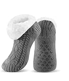 UUMIAER Slipper Socks for Men with Grippers, Mens Fuzzy Thermal Winter Cozy Fleece-Lined Warm Non-Slip Socks for Tile Floors