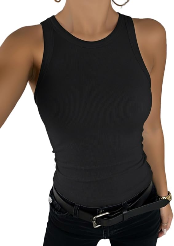 Women Tops Tank Tops with Built-in Bra for Women Sleeveless Racerback Shirts Casual Ribbed Fitted Tops - Image 7