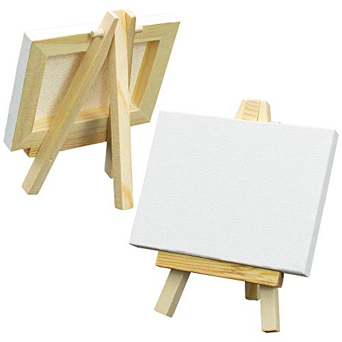 Image of FIXSMITH 3x4 Inch Mini Stretched Canvas Easel Set- Bulk Pack of 12,Set Contains 12 Rectangle Canvases &12 Mini Easels,Small White Art Canvases & Wood Easels for Painting Craft Drawing Decoration