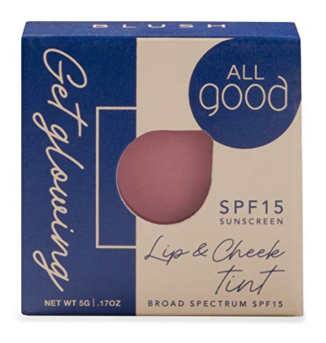All Good Get Glowing Lip & Cheek Tint - Spf 15 Vegan Mineral Face Makeup Tinted Balm, Cream Blush, Organic Sustainable Botanical Ingredients (Blush) #TOP3
