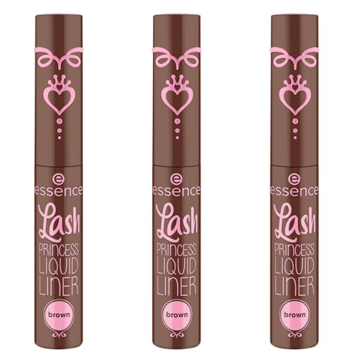 essence Lash PRINCESS LIQUID LINER brown, Eyeliner, Braun, langanhaltend, intensiv, vegan, ohne Mikroplastikpartikel, Nanopartikel frei, ohne Parfüm, 3er Pack (3x3ml)