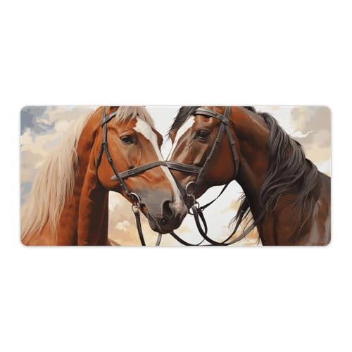 Tapis de souris de jeu grande taille motif couple cheval pour bureau