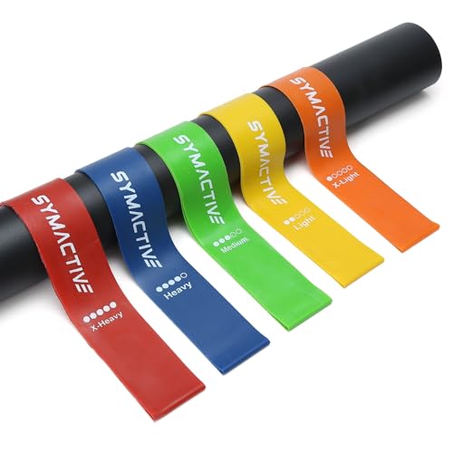 Image of Amazon Brand - Symactive Anti-Slip Latex Resistance Bands Loop Set, Smell-Free, Tear Resistant & Skin Friendly, Theraband for Fitness, Useful for HIPS, Arms & Legs Workouts (Multicolor, Set of 5)