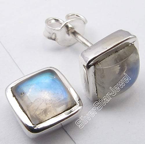 925 Sterling Silver Natural 6 x 6 mm Rainbow Moonstone Stud Earrings 0.3" - Image 2