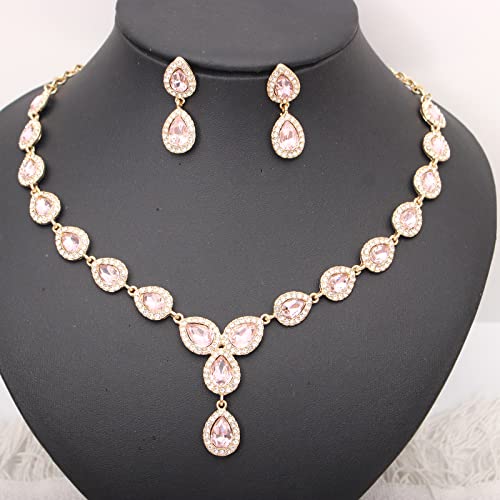 Austrian Crystal Rhinestone Necklace Dangle Earrings Link Bracelet Jewelry Set for Brides Bridesmaid Prom Costume Accessories for Women4