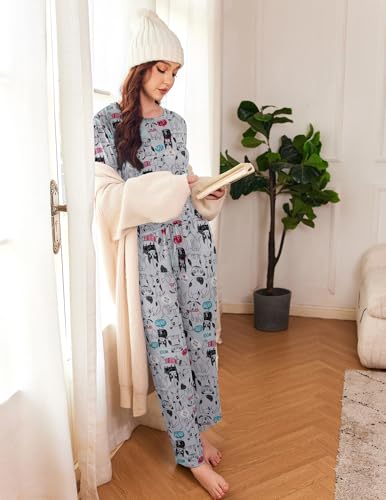 Ekouaer 2 Pack Women Pajama Sets Long Sleeve Sleepwear Soft Loungewear PJs - image 4