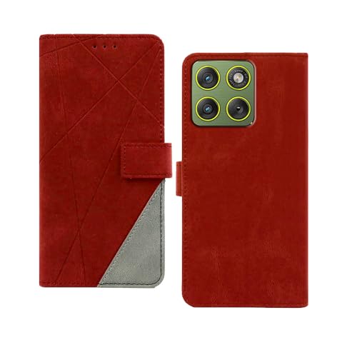 Image of amazon basics Moto Edge 70 5G Flip Cover | Card Pockets Wallet & Stand | Flip Cover for Moto Edge 70 5G (Red with Grey)