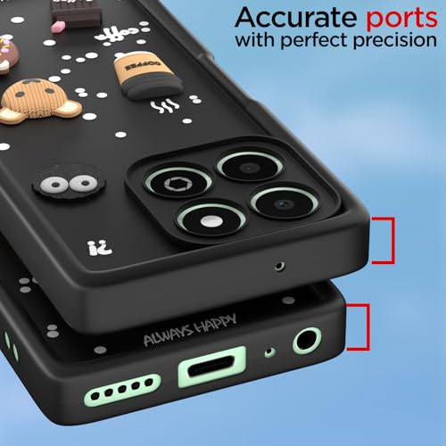 Image of Pikkme Back Cover for Honor X6b | Cute Fun Cartoon 3D Bear Silicone Full Body Protection Bumper Case (Black)