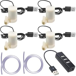 JYUDAUFU 4 Stück DC 3–5 V vertikale Wasserpumpe, Mini-Elektro-Mikro-Tauchmotor mit USB-Anschluss mit flexiblem Wasserrohr (1 m), für Aquarien/Fischtanks/Teichbr... (4 weiß)