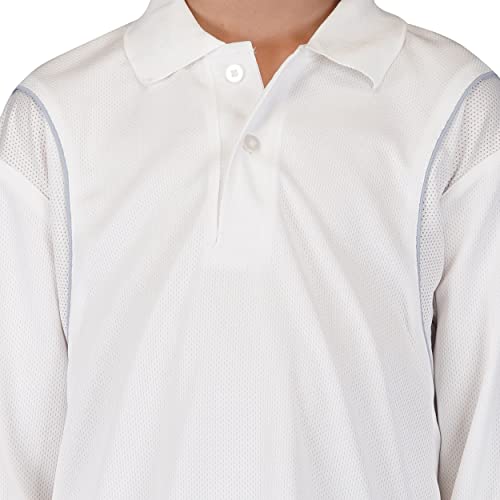 Image of Vector X Regular Fit 100% Polyester Fabric with Full Sleeve Polo Collar Neck Jersey /T-Shirt Cricket Uniform Dress Tshirt for Kids Boys White