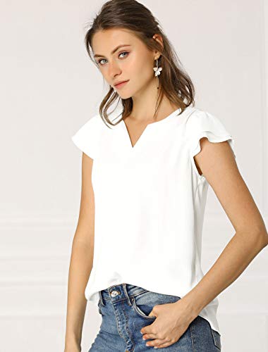 Allegra K Women's Work Business Casual Plain Cap Sleeve Blouse Top Large White #TOP1