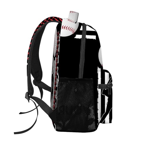GNEW American Flag Baseball Backpack Boys Baseball School Backpack, Cool Kids Baseball Backpack for Boys, Black White Red Travel Laptop Backpack, Elementary Middle High School Bookbags, 16.5 Inch4