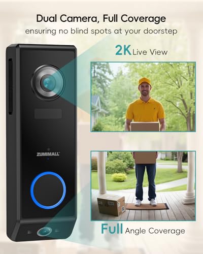 ZUMIMALL 2K HD Video Doorbell Camera for Home Security with Chime and Solar Power
| ZUMIMALL Dual Lens Doorbell Camera