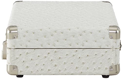 Image of Crosley CR8005F-WO Cruiser Plus Vintage 3-Speed Bluetooth in /Out Suitcase Vinyl Record Player Turntable, White Ostrich