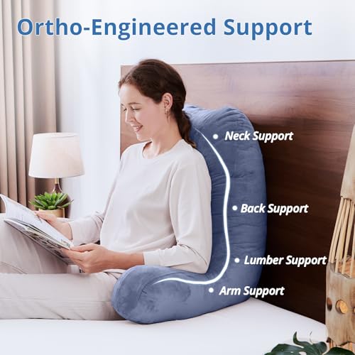 Image of Sasttie Reading Pillow for Bed, Back Pillow for Sitting Up, Grey Purple | 25 inch Backrest Support Cushion for Couch, Sofa, and Floor, Dorm Essentials, OEKO-TEX, Adjustable Down Alternative Fill