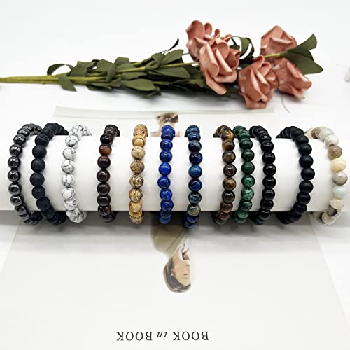Svovin 12 Pcs 8Mm Gemstones Beaded Bracelets For Men Women Semi-Precious Stone Healing Stretch Round Bead Crystal Bracelets Unisex #TOP5