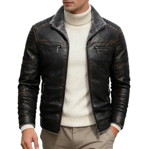 Vestes en cuir pour hommes, blousons en similicuir, blousons de motard, bombers daim et peau lainée, coupe slim vintage, vêtements d'extérieur
