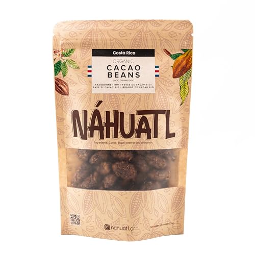 Nahuatl 100% Costa Rican organic caramelized cacao beans, Whole food, Gluten and lactose free, Vegan, Artisan, Source of fiber Keto and Non-GMO, (100g / 3.5Oz).