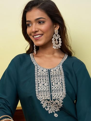 Image of Women's Silk Blend Embroidery Straight Kurta | Ethnic Kurtas for Women | Kurtis for Women Festive, Casual Office Wear Ethnic Kurta for Women