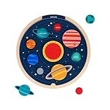 Petit Collage: Multi-Language Solar System Wooden Tray Puzzle | Teaches Kids Planet Names in 6 Different Languages | Includes Inter-Changeable Language Sheets| STEAM Activity | Great for Ages 3+