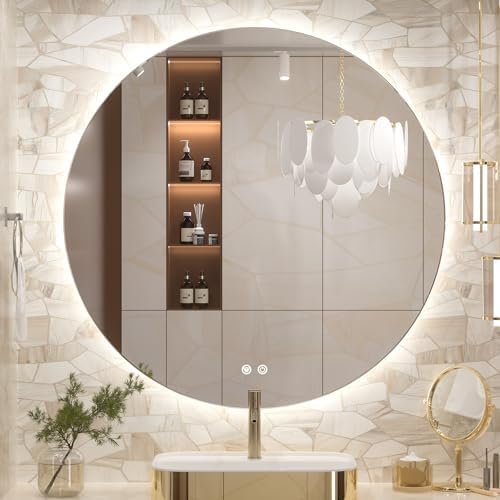 Keonjinn 40 Inch Large Round LED Bathroom Mirror with Lights, UL ...