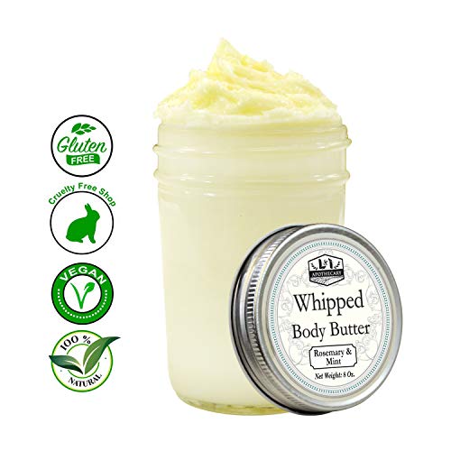 8 Oz. Ultra Whipped, Luxury Rosemary & Mint Body Butter - Made with organic shea butter, cocoa butter, coconut oil & essential oil for ultimate skin hydration experience