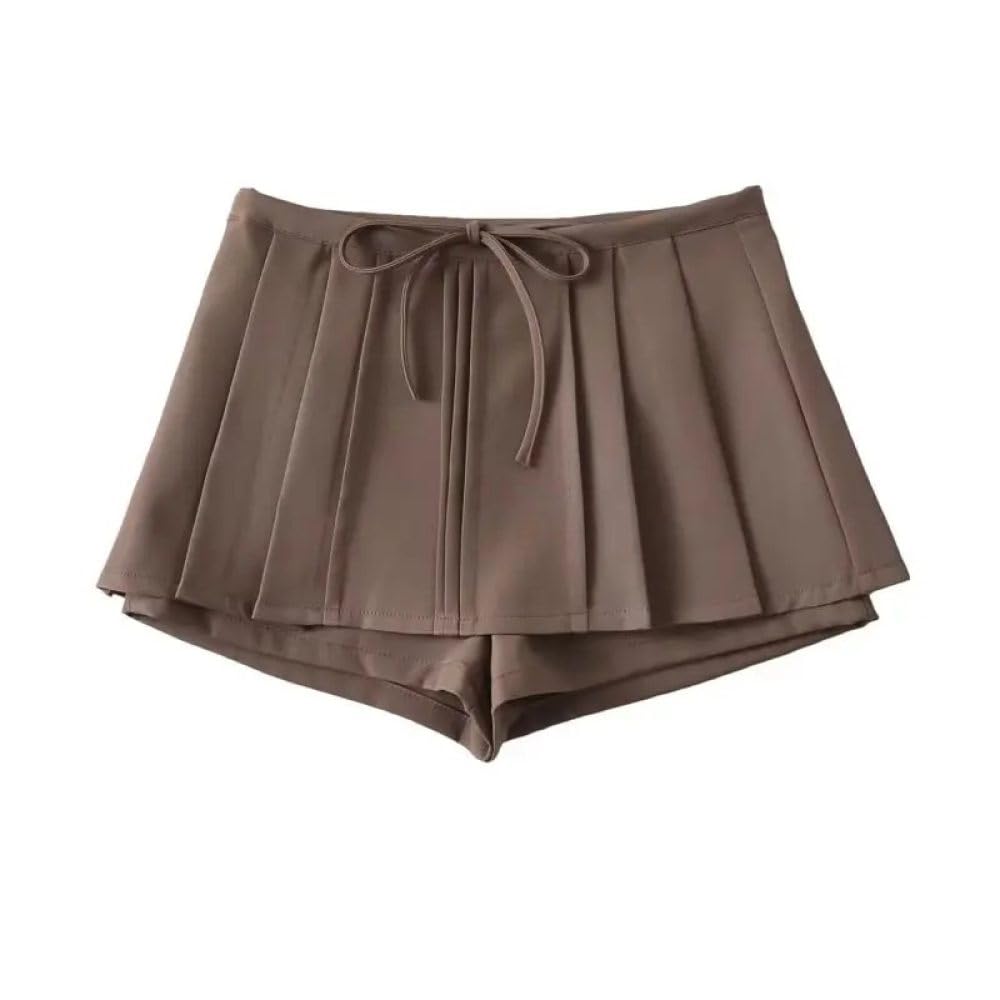 SWEPER Jupe Courte Femme - Mini Short Cargo pour Femme, Jupe Décontractée, Slim, Taille Haute, À Lacets sur Le Devant