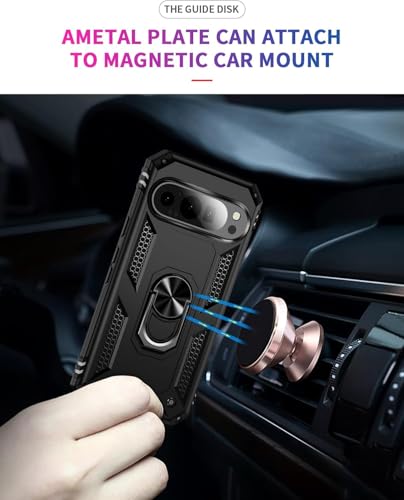Image of REALCASE Google Pixel 9A Back Cover Case | Heavy Duty PC Hybrid Shock Proof Armor Defender Ring Holder Back Cover Case for Google Pixel 9A 5G (Black)