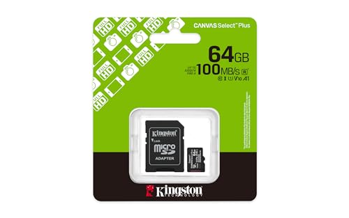 Kingston Canvas Select Plus Carte mémoire microSD 64GB microSDXC Gen3 100MB/s A1 Adaptateur SD Inclus - SDCS3/64GB