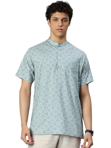 Image of Majestic Man Men Slim Fit Ethnic Motifs Cotton Printed Half Sleeve Short Kurta