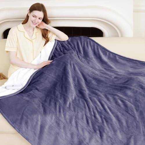 Heated Blanket Throw 50" x 60" - Soft Flannel Sherpa Electric Blanket Throw with 5 Heating Levels & 4 Hours Auto Off, Machine Washable, Ideal Gift for Grandma (Purple)