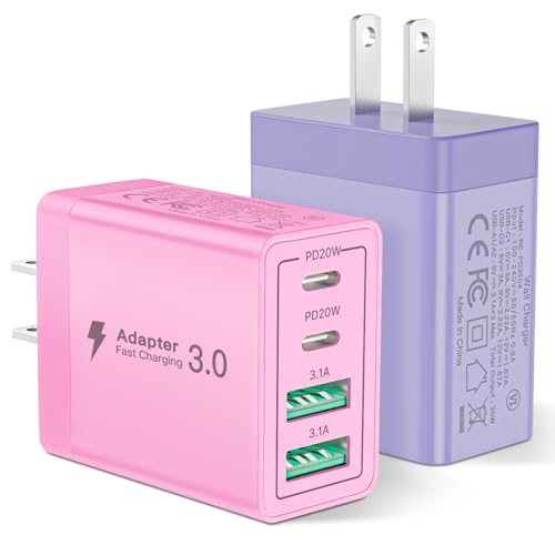 Aioneus USB C Charger Block [2 Pack], 40W 4-Port PD+QC Fast Charging Blocks, 20W Type C Wall Charger Block, 3.1A USB Dual Port Charging Cube for iPhone 17 16 15 14 13 12 11 Pro Max XS, iPad, Samsung
