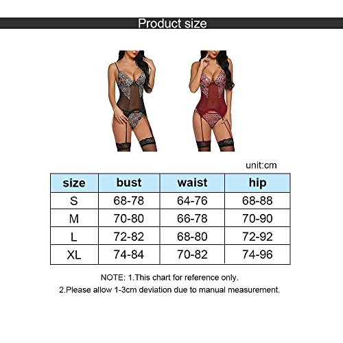 KOEMCY-Lenceria-Mujer-Sexy-Body-de-Encaje-Lenceria-Cuello-V-Conjunto-de-Lenceria-Babydoll-Lenceria-Encaje-Transparente-Body-Lenceria-Ropa-Interior-con-Tanga-y-Liguero