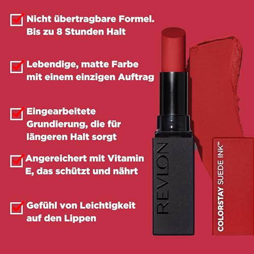 Revlon ColorStay Suede Ink Lipstick, deckender Lippenstift, langanhaltend, nicht übertragbare Formel, angereichert mit Vitamin E… – Ansicht 2