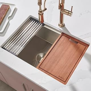 Ruvati 27-inch Undermount Rounded Corner Workstation Kitchen Sink Single Bowl – 16 Gauge Stainless Steel Kitchen Sinks with Brushed Finish hides scratches, Easy-to-Clean - RVH8327