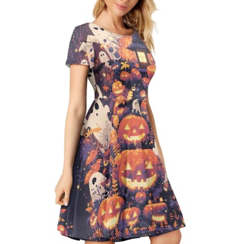 Image of Irisjudy T Shirt Dress for Women Short Sleeve Girls Short Sleeve Dress Plus Size, O Neck Knee Length Midi Dress for Ladies