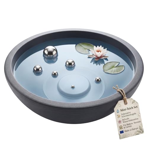 XL Miniteich Brunnen Set Schale mit Teichkugeln innen und außen Komplettset 60cm Durchmeseser